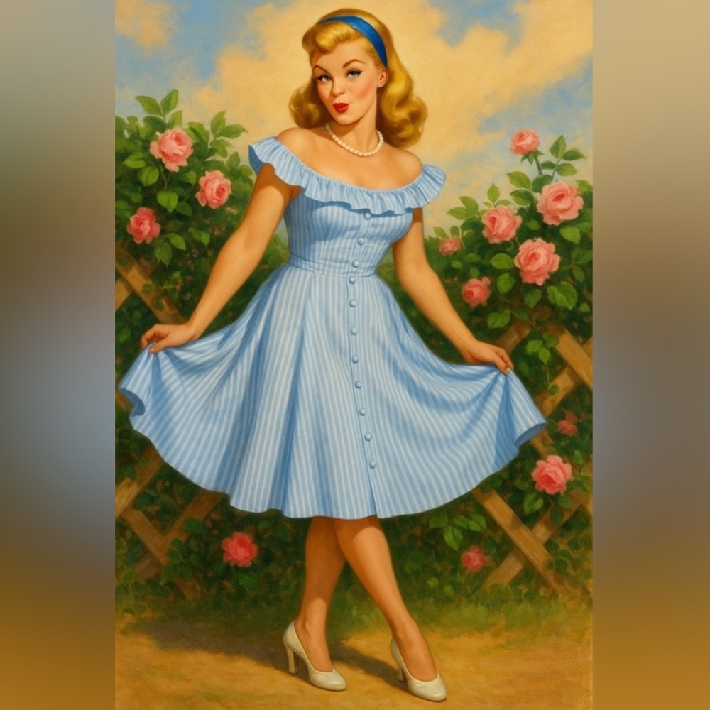 Unique Vintage Magnolia Place Blue & White Striped Barbara Swing Dress, 3x, NWT! - Picture 8 of 13